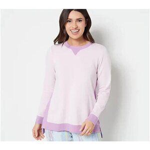 LOGO Lounge by Lori Goldstein French Terry Color Block Top Lilac Sky,Medium